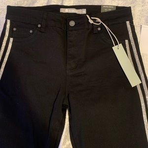 Tractor Jeans Girls 16 Black w/ silver diamond stripe down the leg